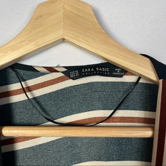 Zara Black & Red Stripe Wrap Around Tie Front Long Sleeve Blouse XS - Picture 5 of 6